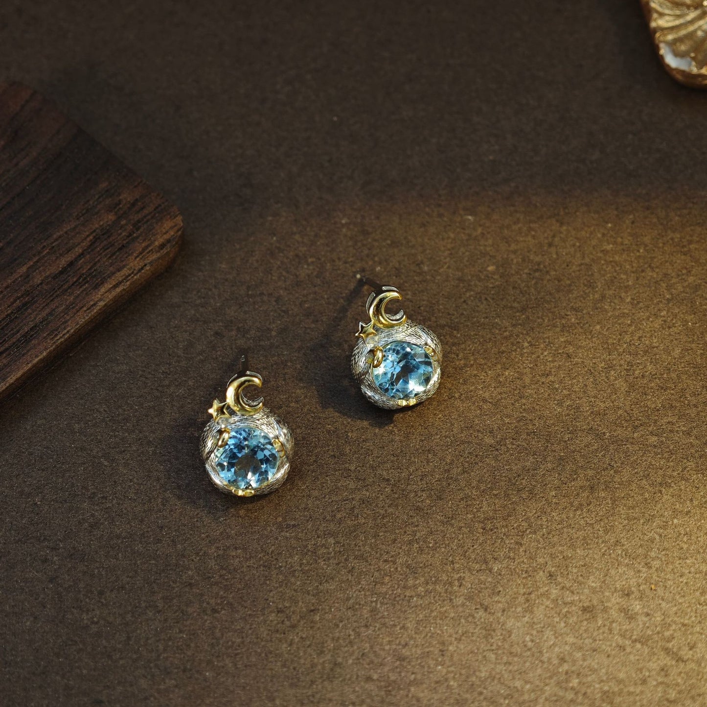 S925 Sterling Silver Jewelry Earrings Natural Topaz Gemstone Unique Design Stud Earrings