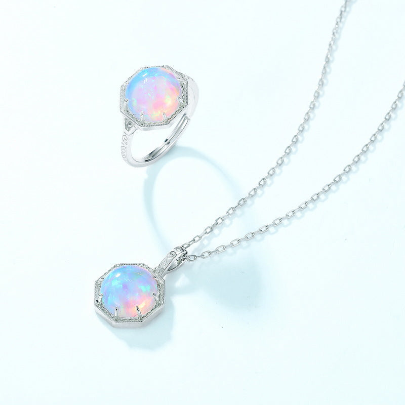 S925 Sterling Silver Jewelry Pendant Magical Color Opal Gemstone Luxury Necklace Pendant
