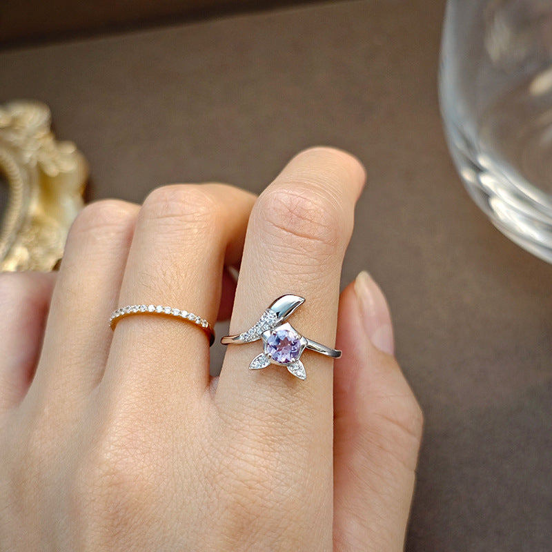 Natural Amethyst Gemstone Fine Jewelry 925 Sterling Silver Light Luxury Fox Style Rings