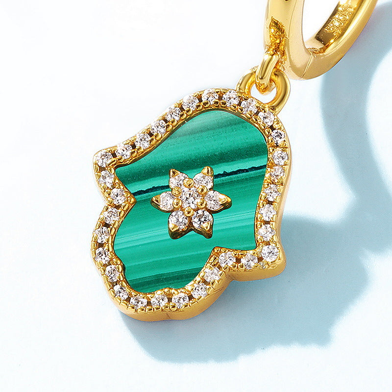 S925 Sterling Silver Jewelry Earrings Natural Malachite Gemstone Simple Luxury Earrings