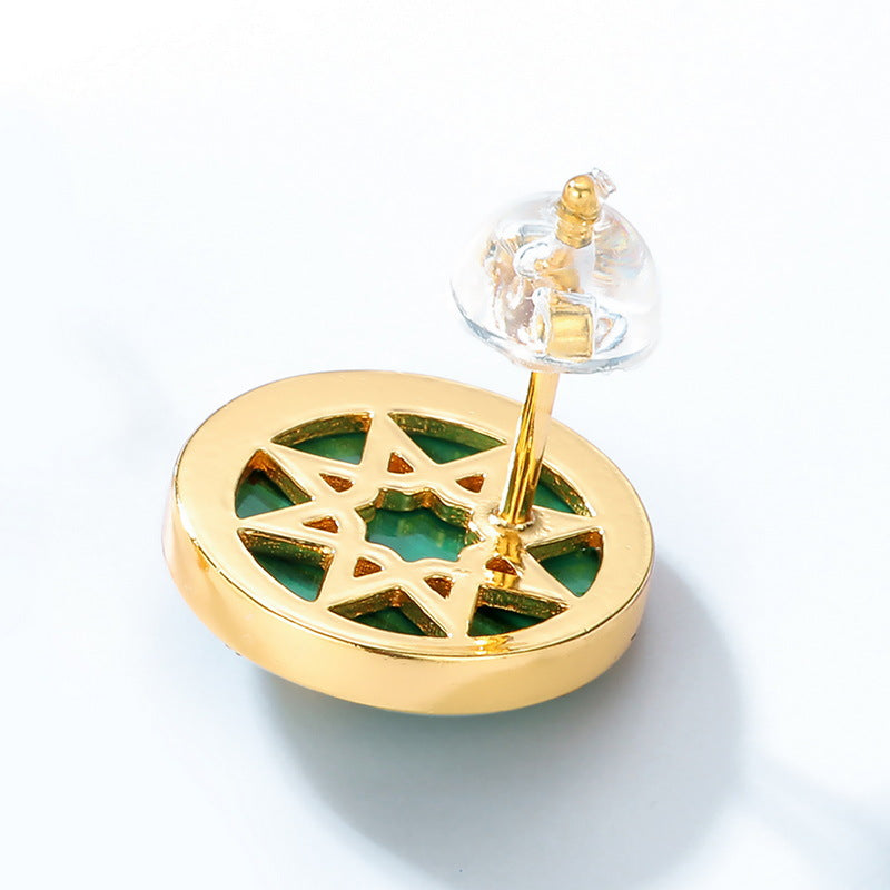 S925 Sterling Silver Jewelry Earrings Natural Malachite Gemstone Moon Star Style Stud Earrings