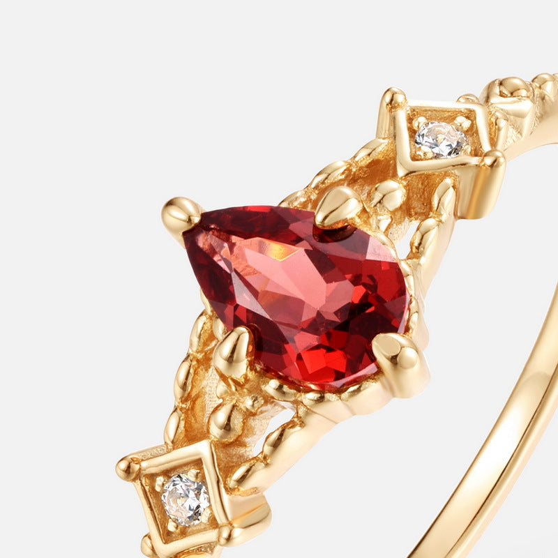S925 Sterling Silver Jewelry Ring Natural Mozambique Garnet Gemstone Simple Luxury Rings