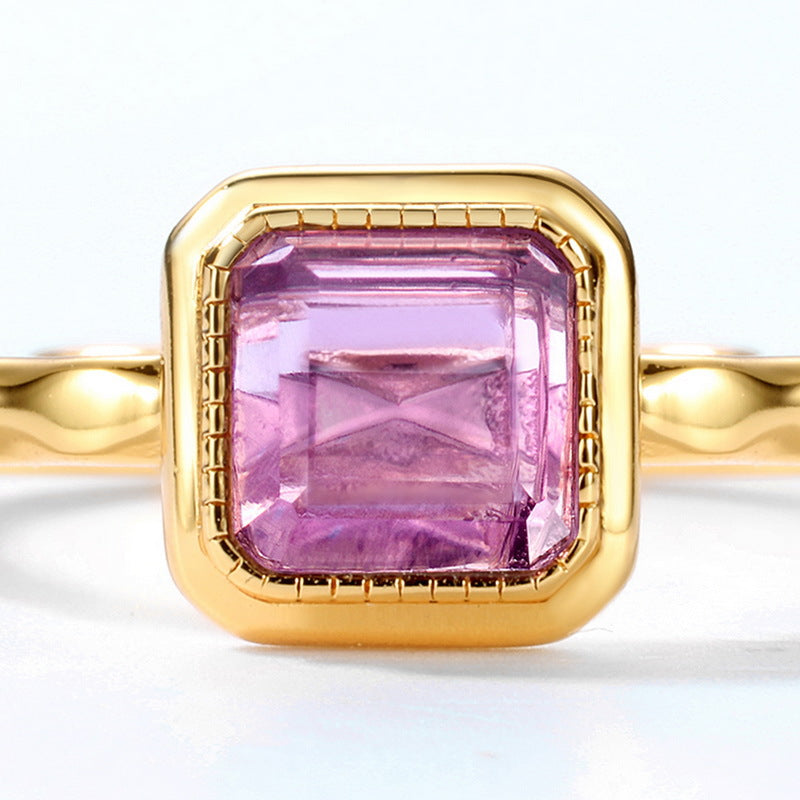 S925 Sterling Silver Jewelry Ring Natural Amethyst Gemstone Simple Luxury Rings