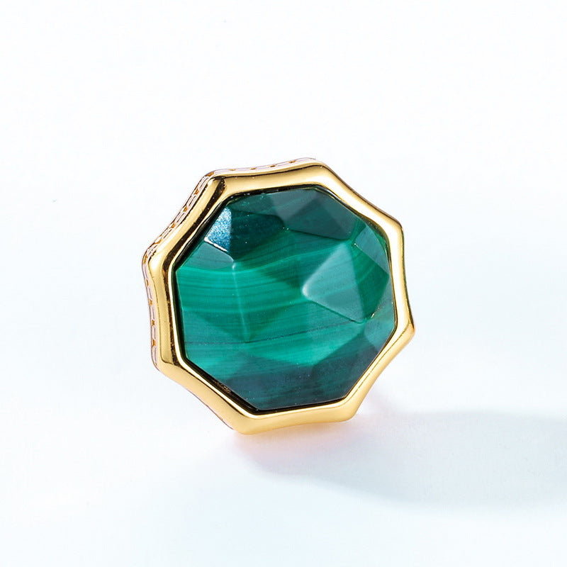 S925 Sterling Silver Jewelry Earrings Natural Malachite Gemstone Geometric Stud Earrings