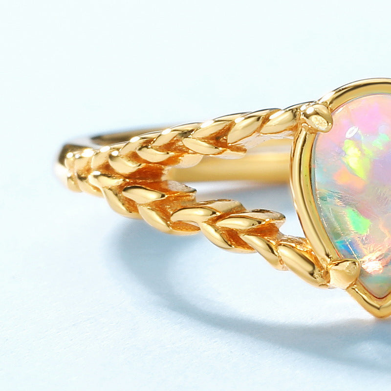 S925 Sterling Silver Jewelry Gold Plating Opal Gemstone Vintage Palace Style Rings
