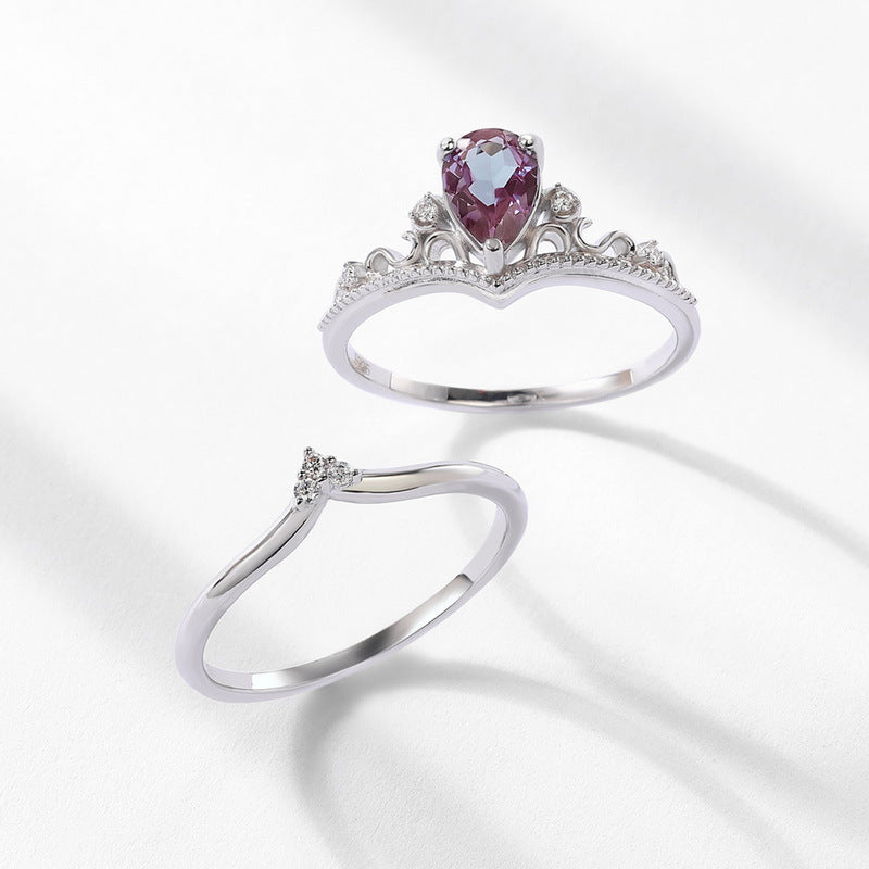 S925 Sterling Silver Jewelry Ring Alexandrite Gemstone Crown Style Stacking Rings