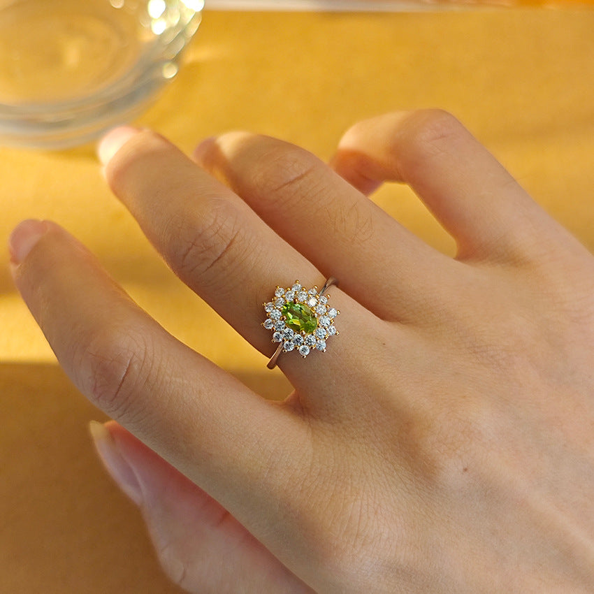 S925 Sterling Silver Fine Jewelry Ring Natural Peridot Gemstone High Luxury Rings