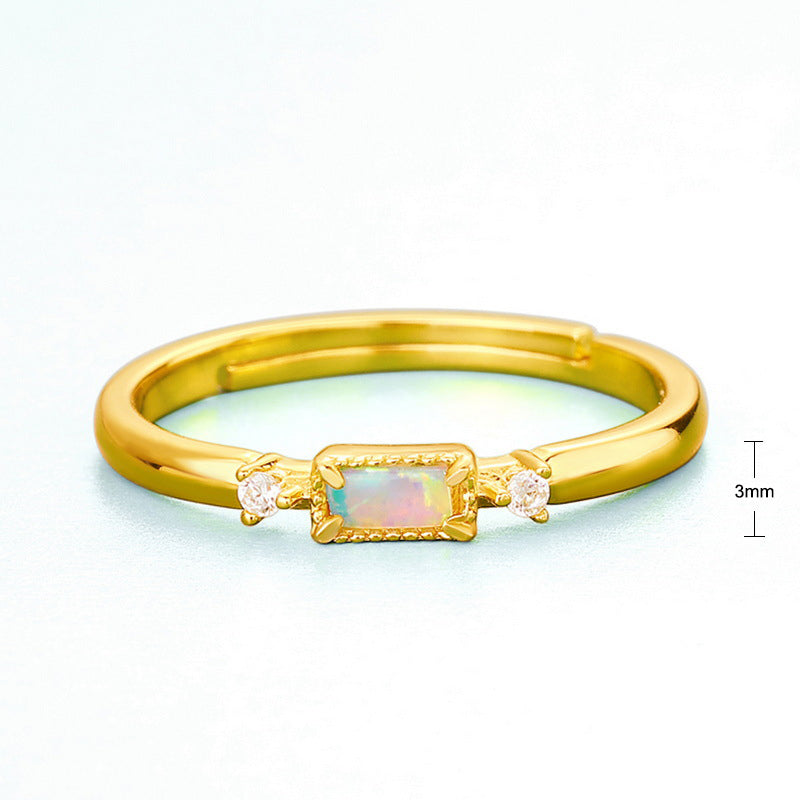 S925 Sterling Silver Jewelry Gold Plating Opal Gemstone Exquisite Parterre Style Rings