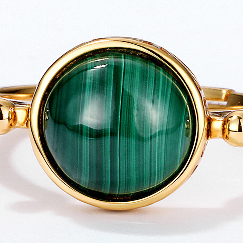 S925 Sterling Silver Jewelry Ring Natural Malachite Gemstone Gold Plating Simple Luxury Rings