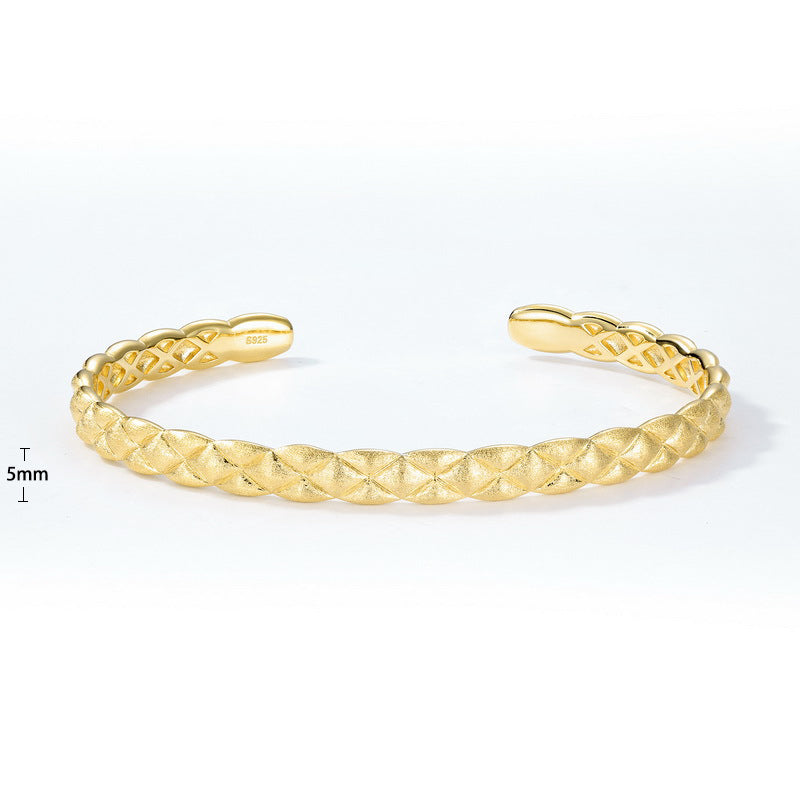 S925 Sterling Silver Jewelry Bangle Hand Made Wire Drawing Craft Silky Texture Interlaced Design Bangles