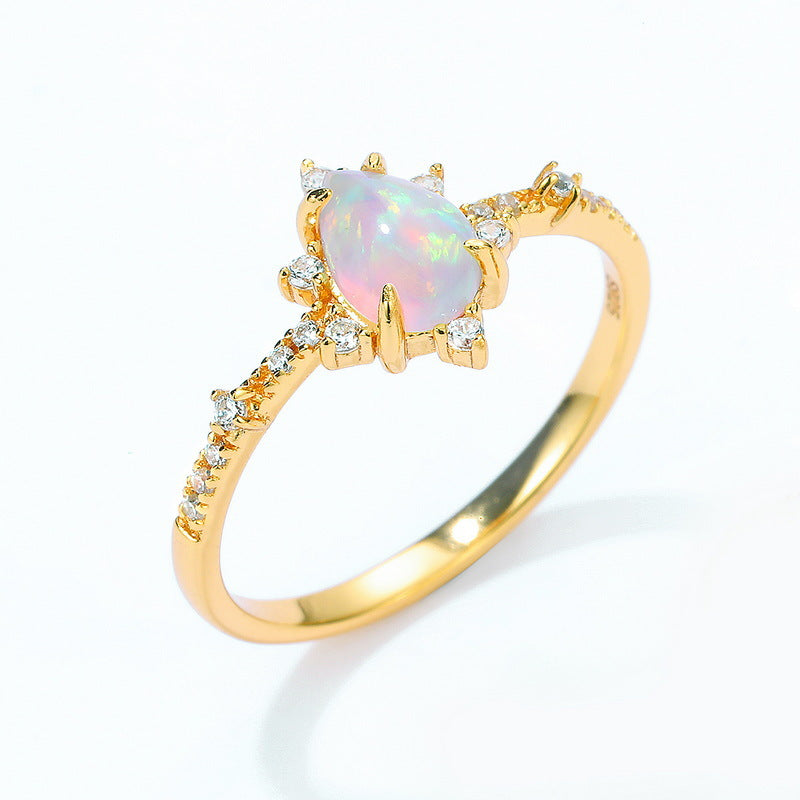 S925 Sterling Silver Jewelry Gold Plating Magical Color Opal Gemstone Stacking Rings