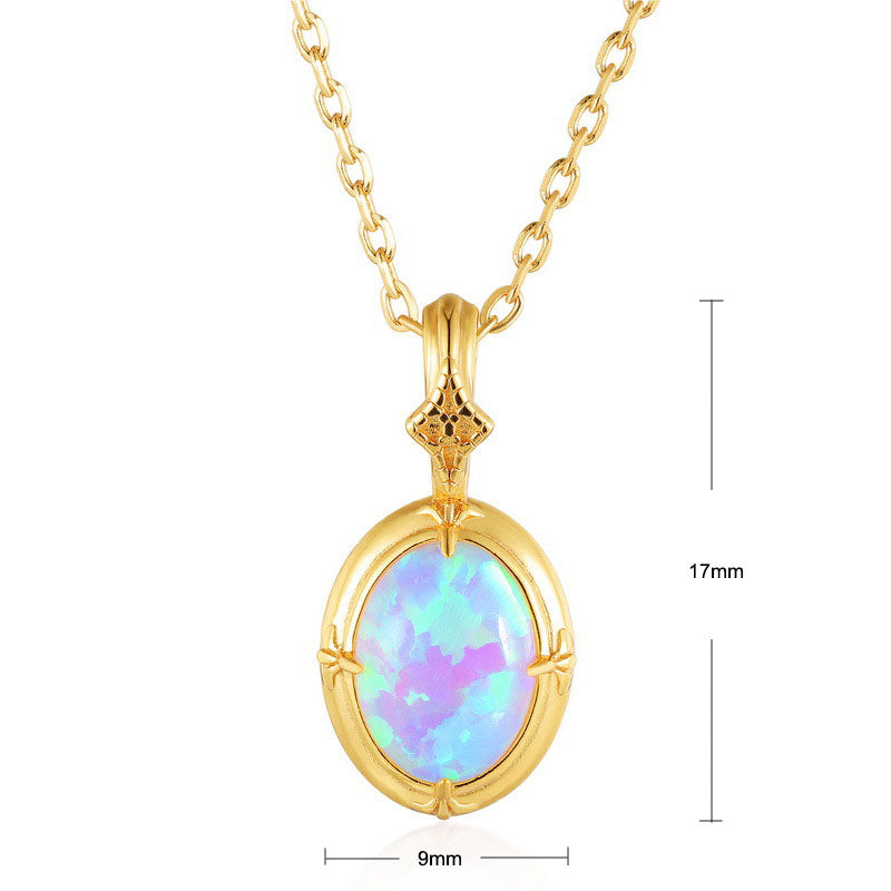 S925 Sterling Silver Jewelry Pendant Gold Plating Opal Gemstone Vintage Style Necklace Pendant