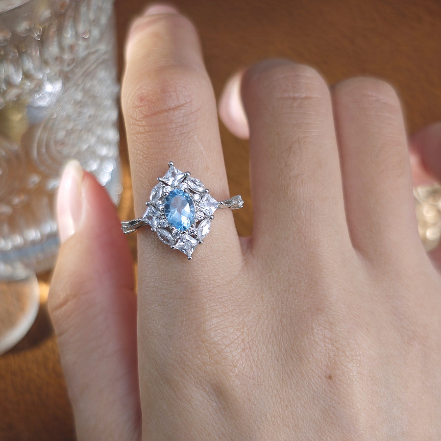 Natural Topaz Gemstone Fine Jewelry 925 Sterling Silver Floral Style Light Luxury Jewelry Rings