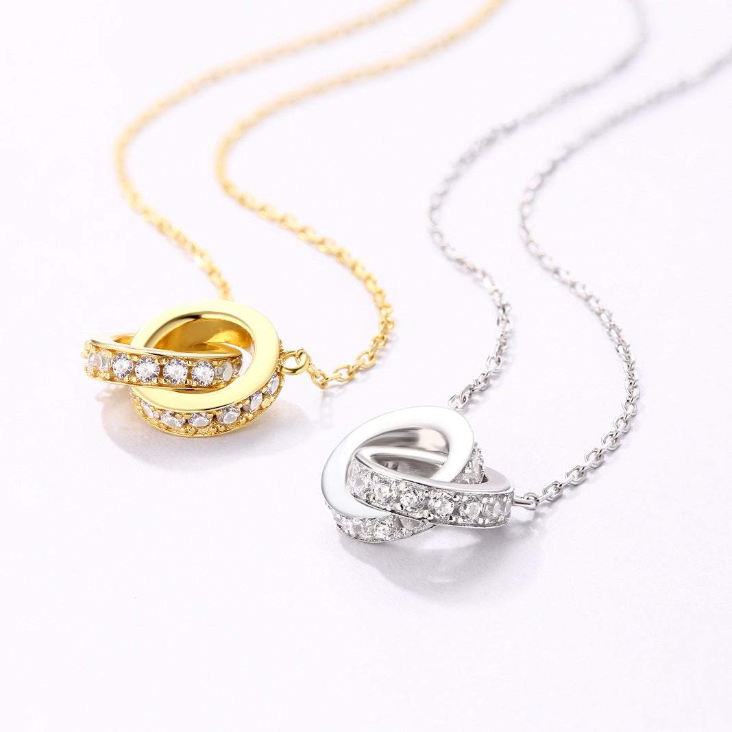 S925 Sterling Silver Jewelry Necklace White Zircon Gemstone Double Rings Choker Necklaces