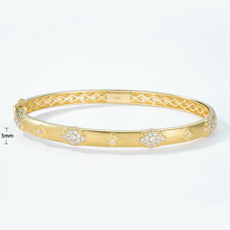 S925 Sterling Silver Jewelry Bangle Hand Made Wire Drawing Craft Silky Surface Texture Palace Style Bangles