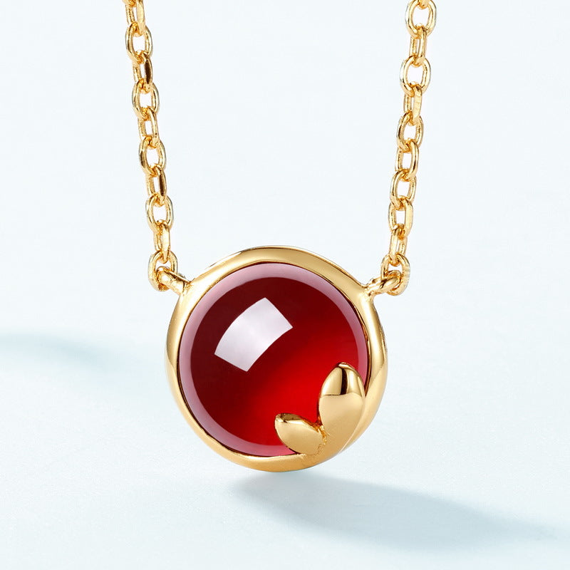 S925 Sterling Silver Jewelry Necklace Natural Garnet Gemstone Gold Plating Charms Necklace