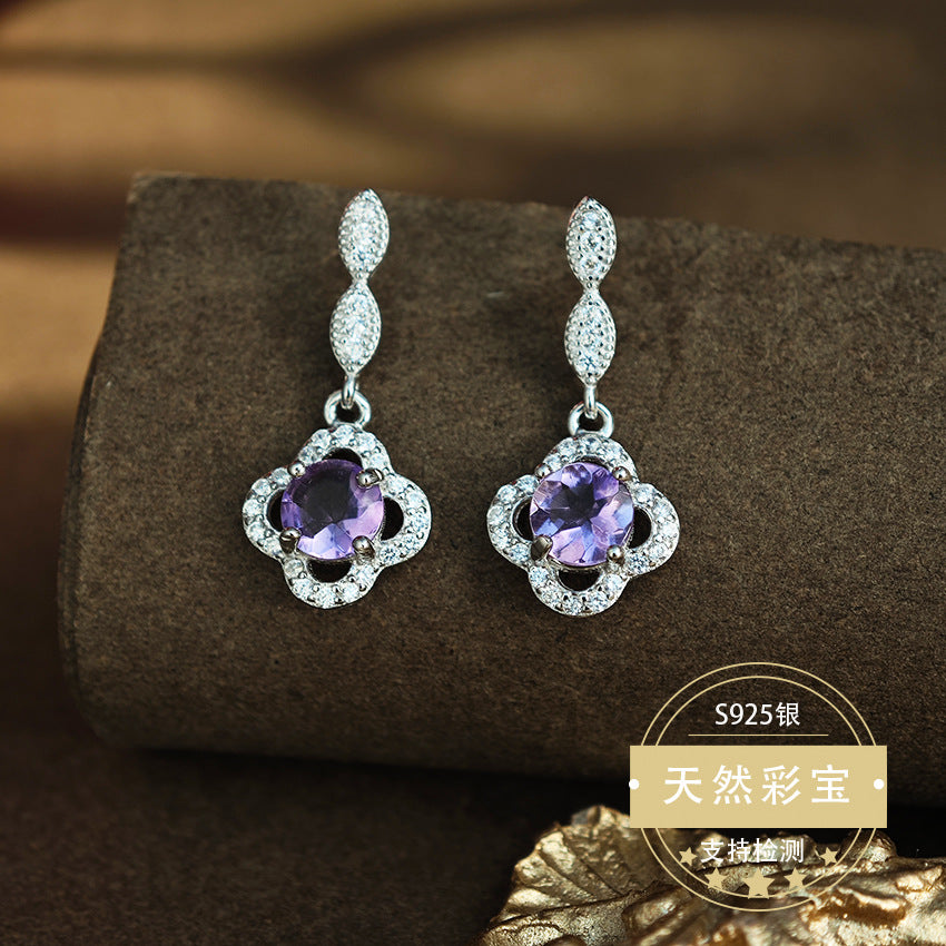 Natural Citrine Gemstone Fine Jewelry 925 Sterling Silver Fashion Light Luxury Drop Earrings
