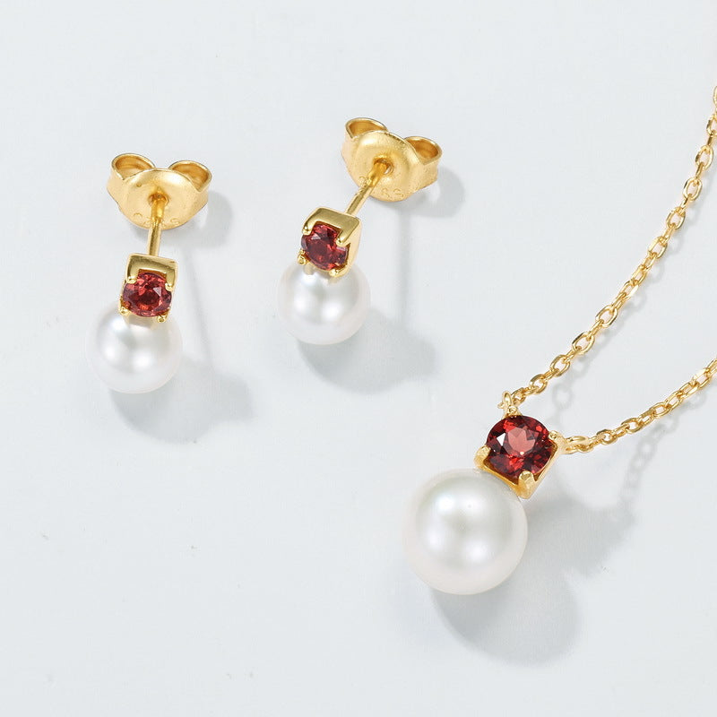 S925 Sterling Silver Jewelry Earrings Natural Freshwater Pearl Garnet Gemstone Fashion Earrings