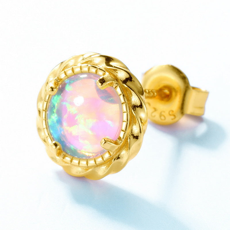 S925 Sterling Silver Jewelry Exquisite Opal Gemstone Simple Luxury Stud Earrings