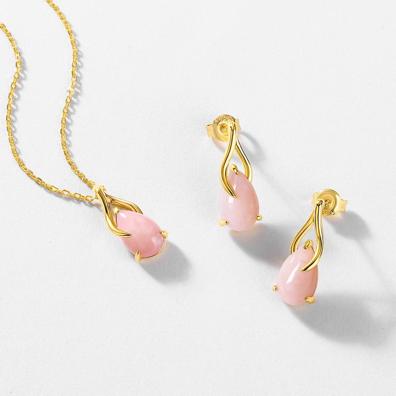 S925 Sterling Silver Jewelry Earrings Natural Pink Opal Gemstone Simple Luxury Earrings