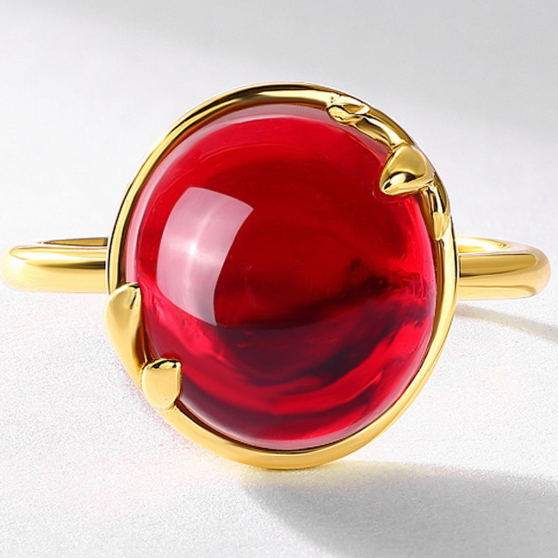 S925 Sterling Silver Jewelry Ring Natural Garnet Gemstone Round Style Simple Luxury Rings
