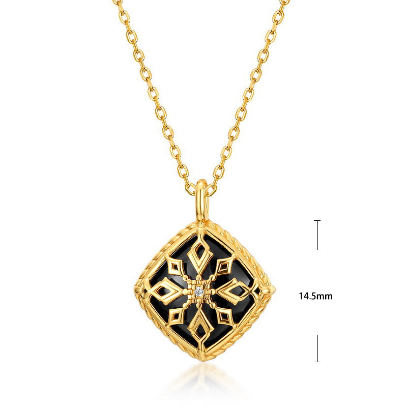 S925 Sterling Silver Jewelry Pendants Natural Black Onyx Gemstone Diamond Style Necklace Charms