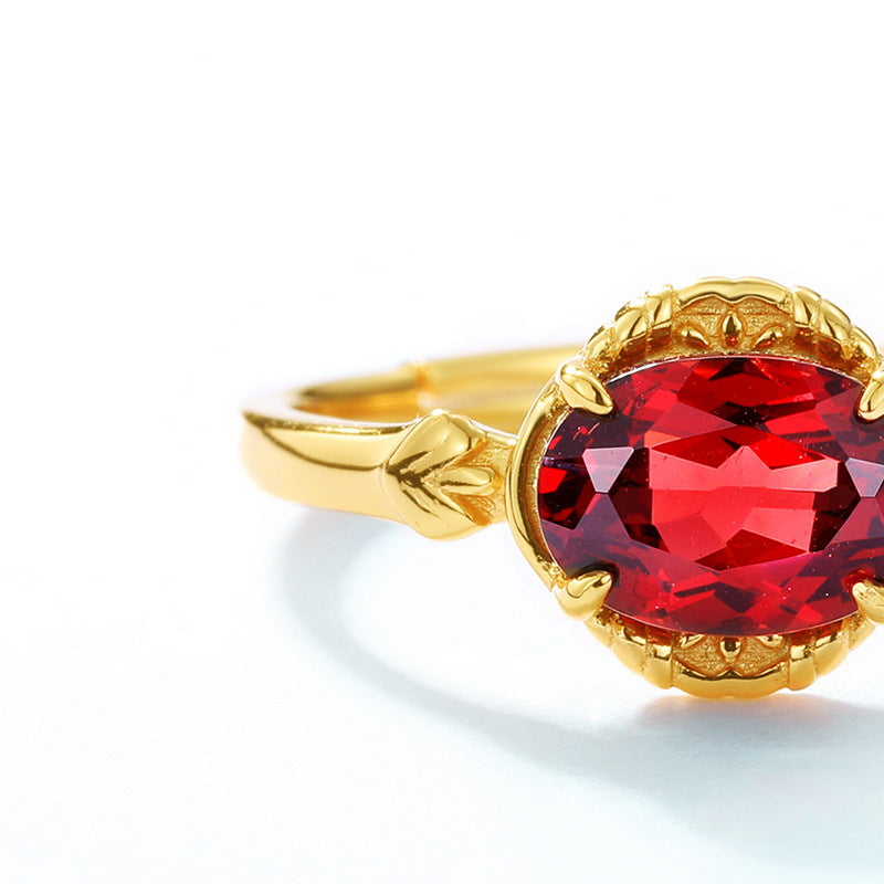 S925 Sterling Silver Jewelry Ring Natural Garnet Gemstone Gold Plating Simple Luxury Rings