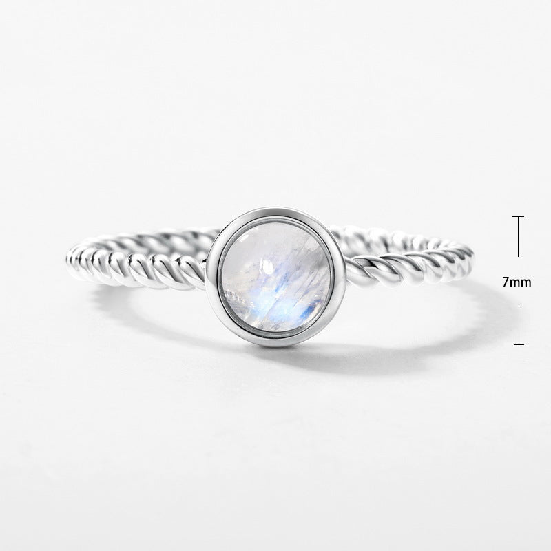 S925 Sterling Silver Jewelry Ring Natural Moonstone Gemstone Opening Style Rings