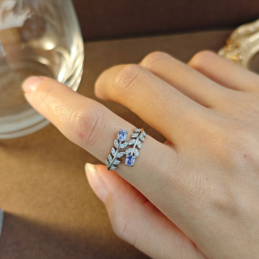 S925 Sterling Silver Jewelry Ring Natural Tanzanite Gemstone Wheat Ear Style Rings