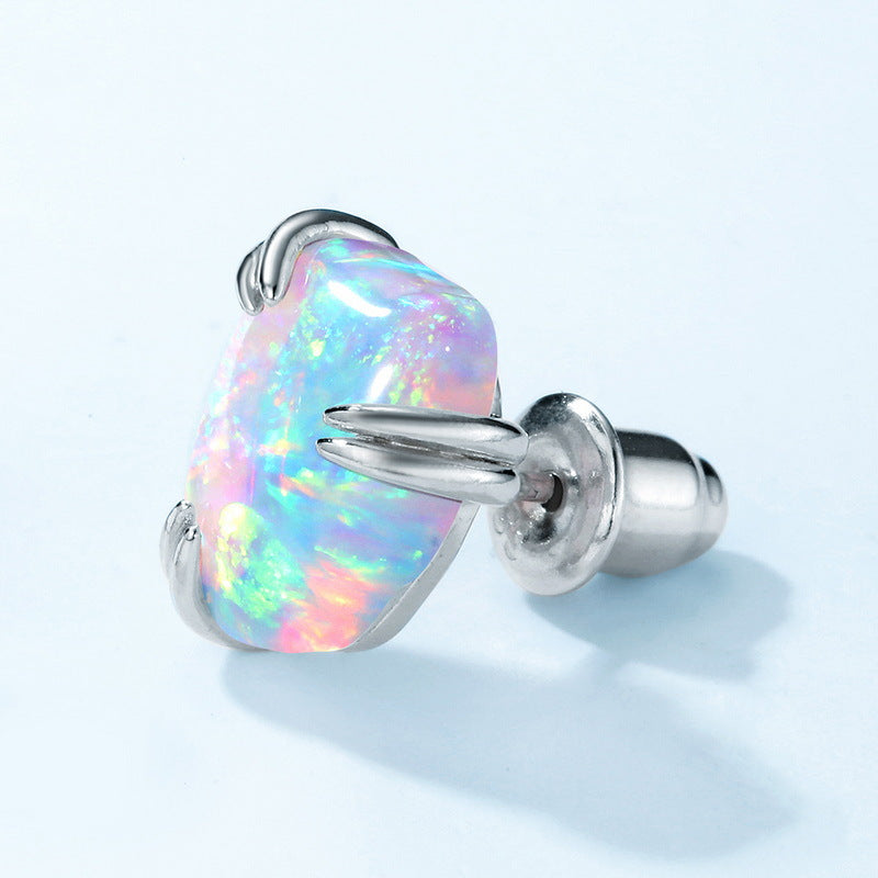S925 Sterling Silver Jewelry Earrings Magical Color Opal Gemstone Irregular Style Stud Earrings