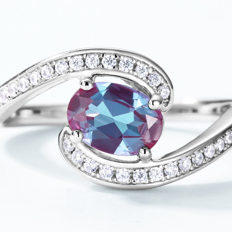 S925 Sterling Silver Jewelry Ring Alexandrite Gemstone Unique Wave Style Rings
