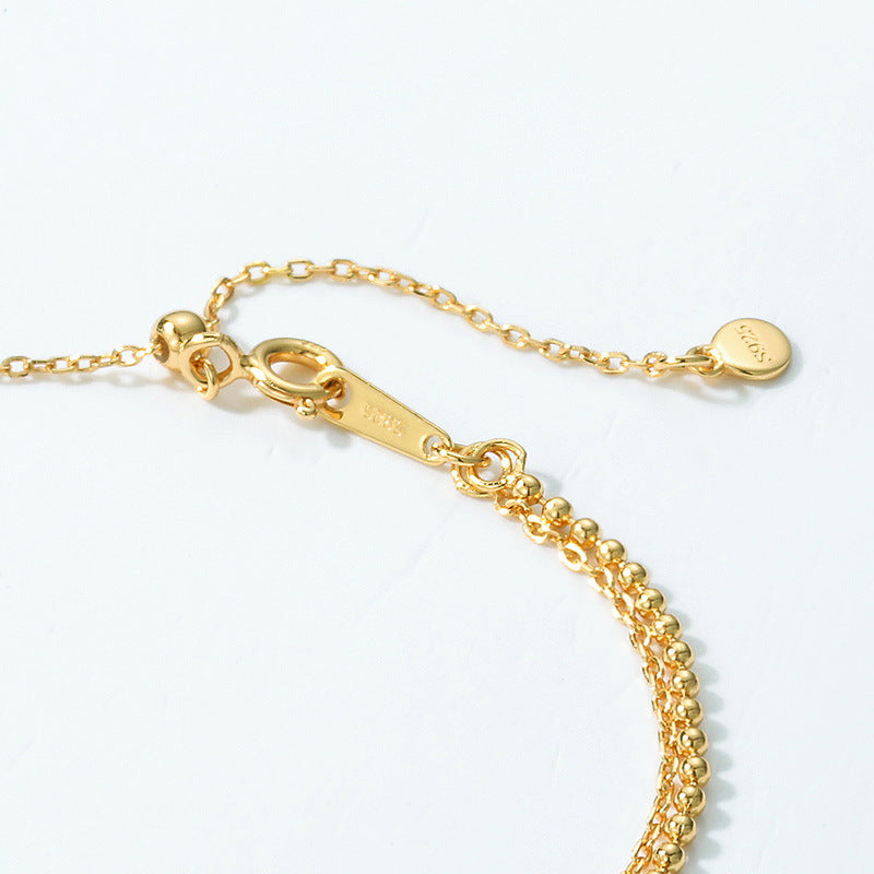 S925 Sterling Silver Jewelry Chain Gold Plating Double Layers Bead Chain Bracelet