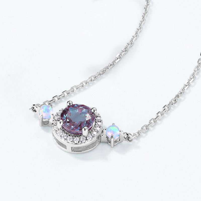 S925 Sterling Silver Jewelry Necklace Alexandrite Gemstone Simple Luxury Choker Necklace