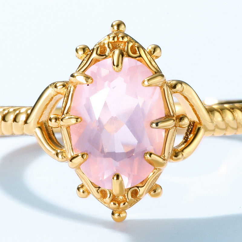 S925 Sterling Silver Jewelry Ring Natural Rose Quartz Gemstone Palace Style Rings