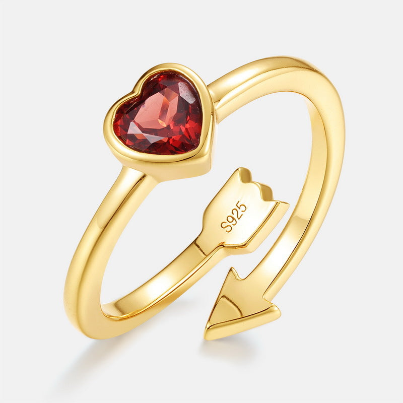 S925 Sterling Silver Jewelry Ring Natural Garnet Gemstone Love Arrow Style Fashion Rings