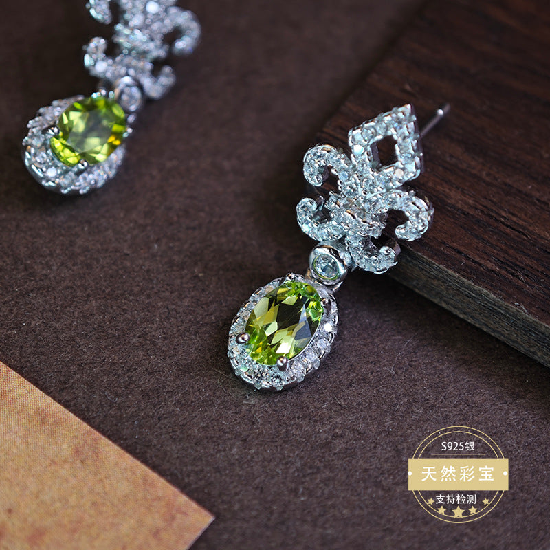 S925 Sterling Silver Fine Jewelry Earrings Natural Peridot Gemstone Luxury Drop Earrings