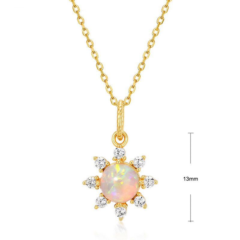S925 Sterling Silver Jewelry Pendant Gold Plating Opal Gemstone Sunshine Style Necklace Pendant