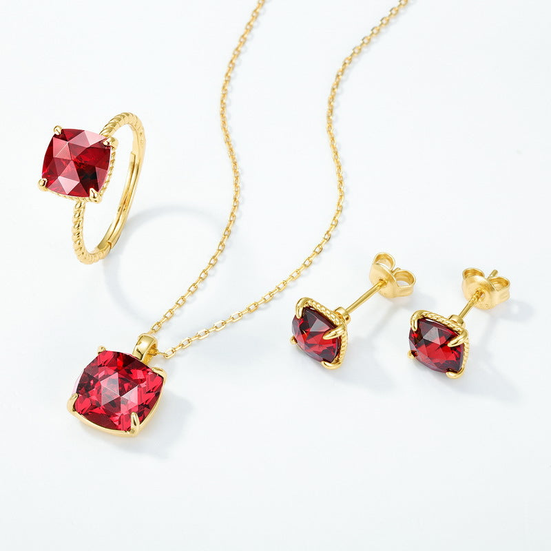 S925 Sterling Silver Jewelry Earrings Natural Garnet Gemstone Simple Luxury Earrings