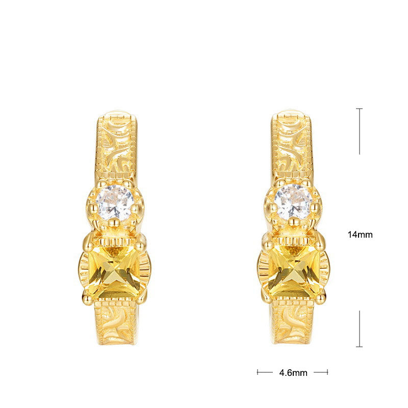 S925 Sterling Silver Jewelry Earrings Natural Citrine Gemstone 10K Gold Plating Earrings