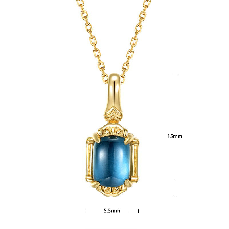 S925 Sterling Silver Jewelry Pendant Natural London Blue Topaz Gemstone Vintage Style Necklace