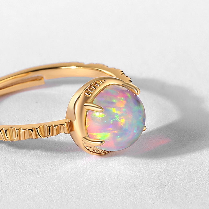 S925 Sterling Silver Jewelry Gold Plating Opal Gemstone Vintage Style Unique Design Rings
