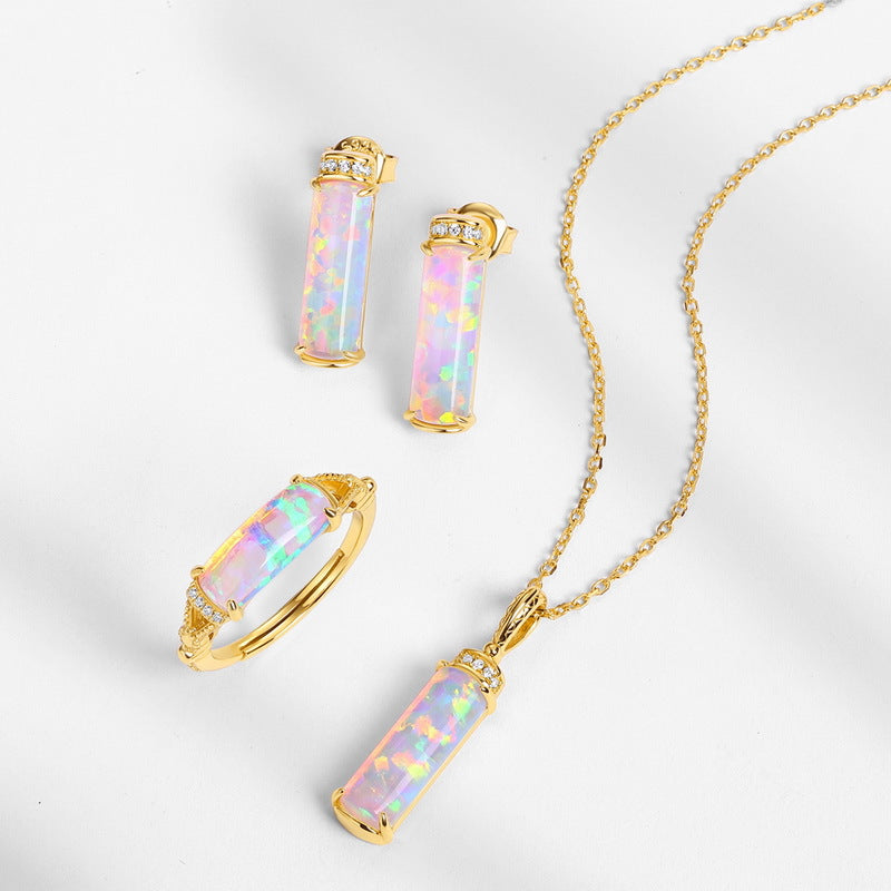 S925 Sterling Silver Jewelry Earrings Opal Gemstone Geometric Style Luxury Earrings