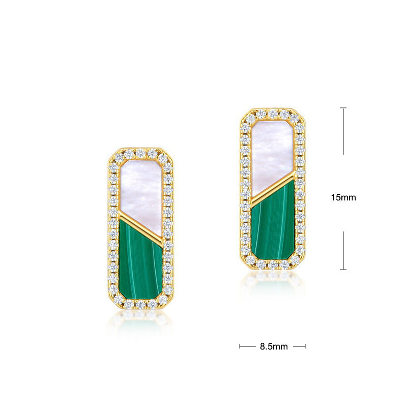S925 Sterling Silver Jewelry Earrings Natural Malachite Gemstone White Shell Earrings