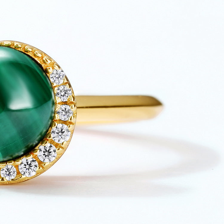 S925 Sterling Silver Jewelry Ring Natural Malachite Gemstone Simple Luxury Rings