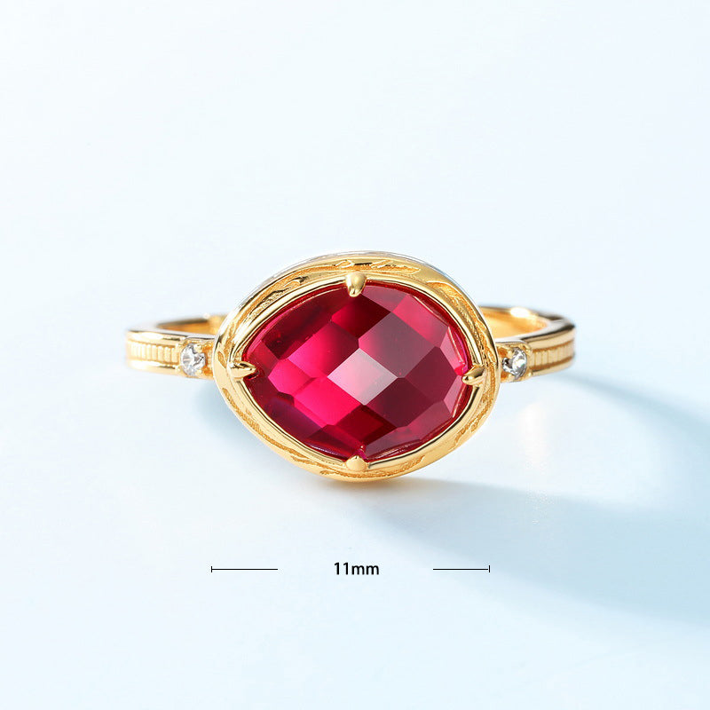 S925 Sterling Silver Jewelry Ring Red Corundum Gemstone Geometric Simple Luxury Rings