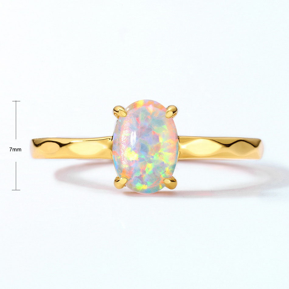S925 Sterling Silver Jewelry Rings Gold Plating Opal Gemstone Oval Style Rings
