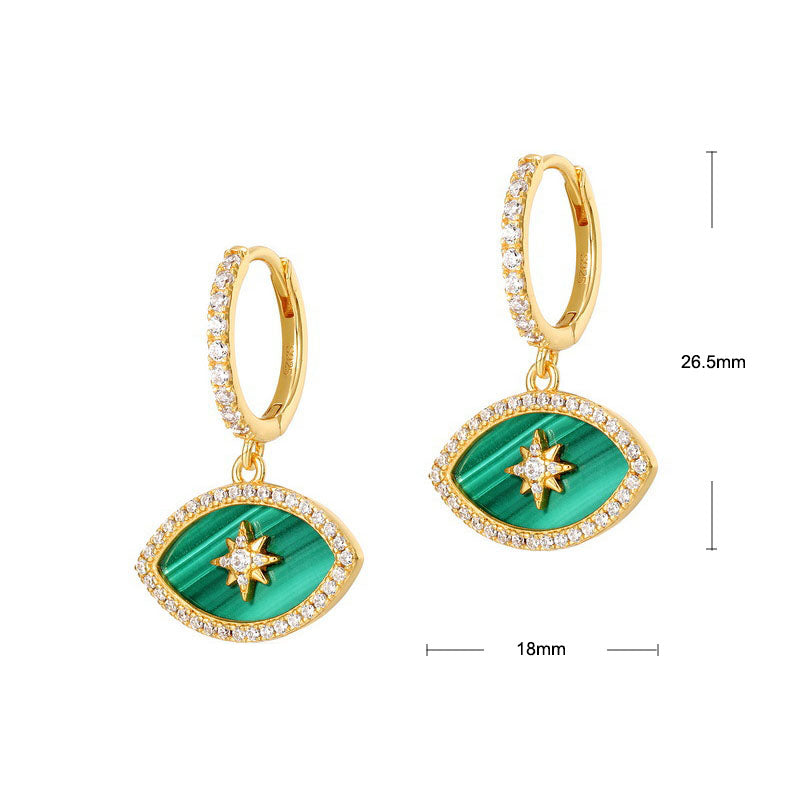 S925 Sterling Silver Jewelry Earrings Natural Malachite Gemstone Eye Style Fashion Drop Earrings