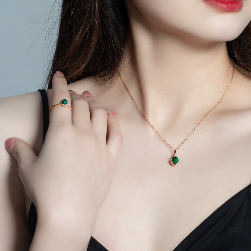 S925 Sterling Silver Jewelry Pendants Natural Malachite Gemstone Luxury Necklace Charms