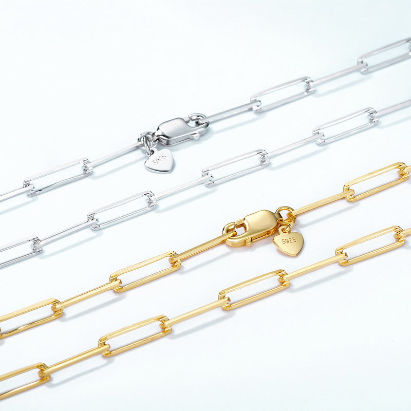 S925 Sterling Silver Jewelry Chain Gold Plating Clip Interlock Style Necklace Chains