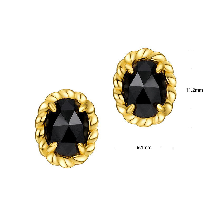 S925 Sterling Silver Jewelry Earrings Natural Black Onyx Gemstone Gold Plating Earrings